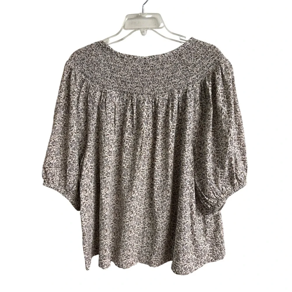 Old Navy Women XL Floral Smocked Tassel Tie Puff Sleeve Blouse NWT Boho Peasant